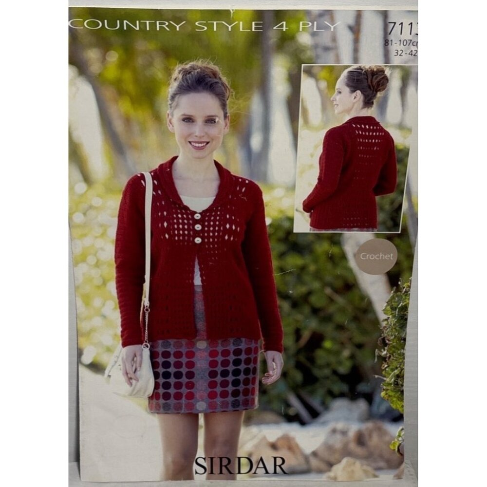 Sirdar Country Style 4 Ply Crochet Jacket Pattern 7113 Womens Sizes 81-107cm 32-
